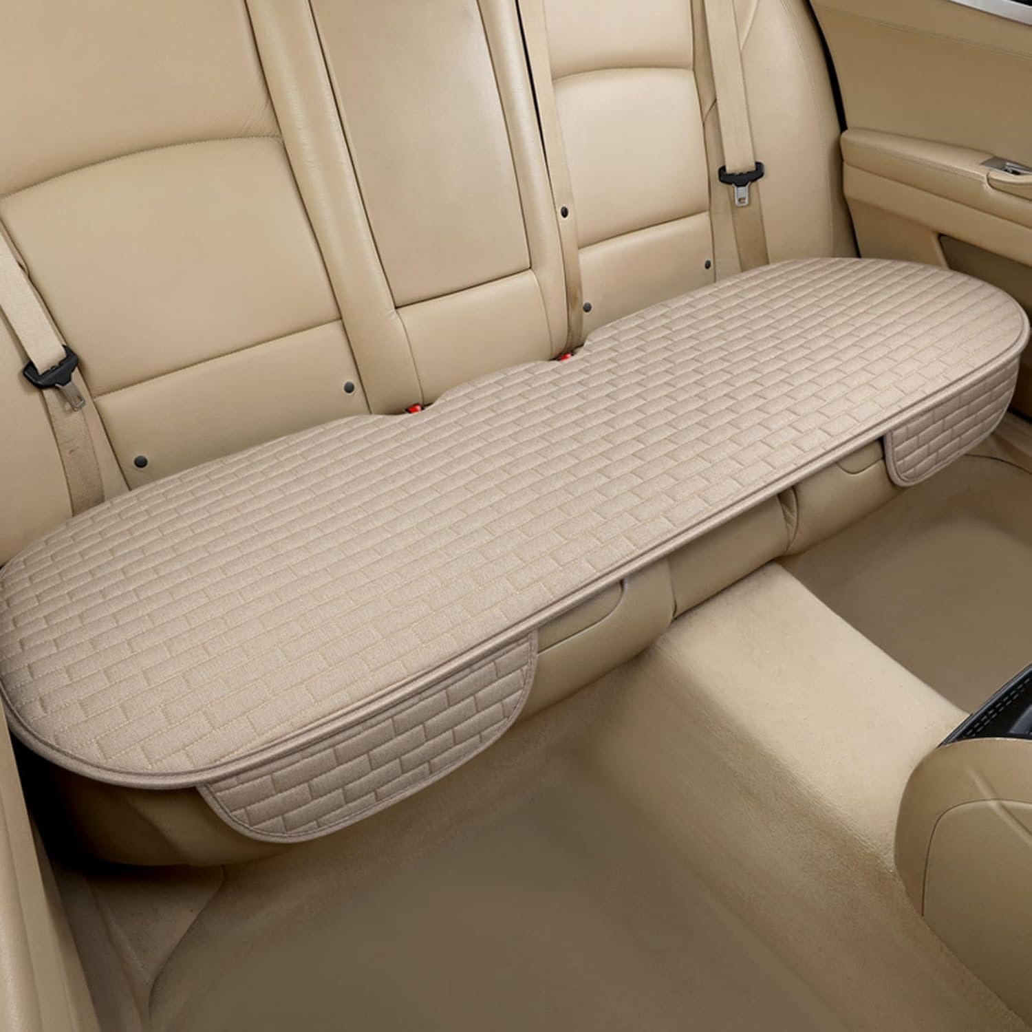 71BYUfEpLjL._AC_SL1500_.jpg Beige Rear Car Seat Cover with Storage Pocket - Image 1