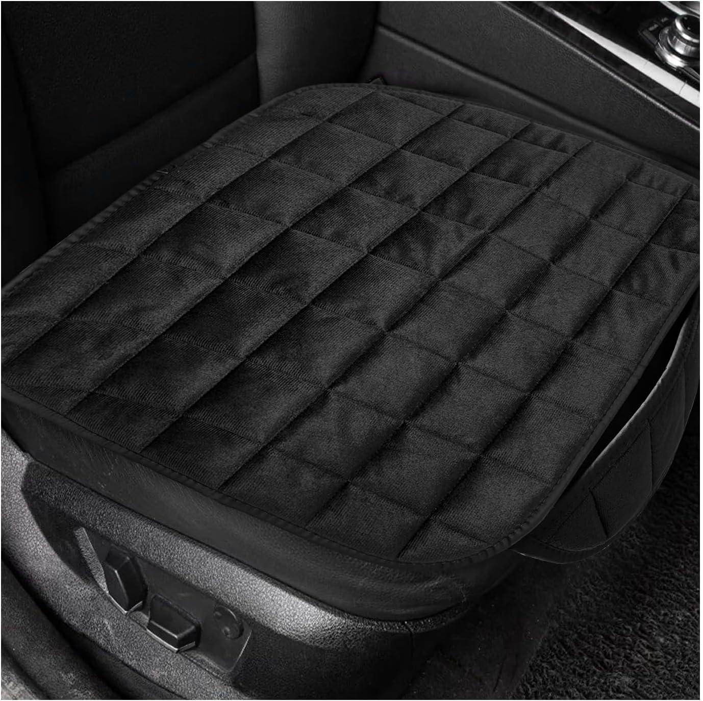 71OcdFvY5QL._AC_SL1500_.jpg Plush Car Seat Cushion with Storage Pocket, Black - Image 1