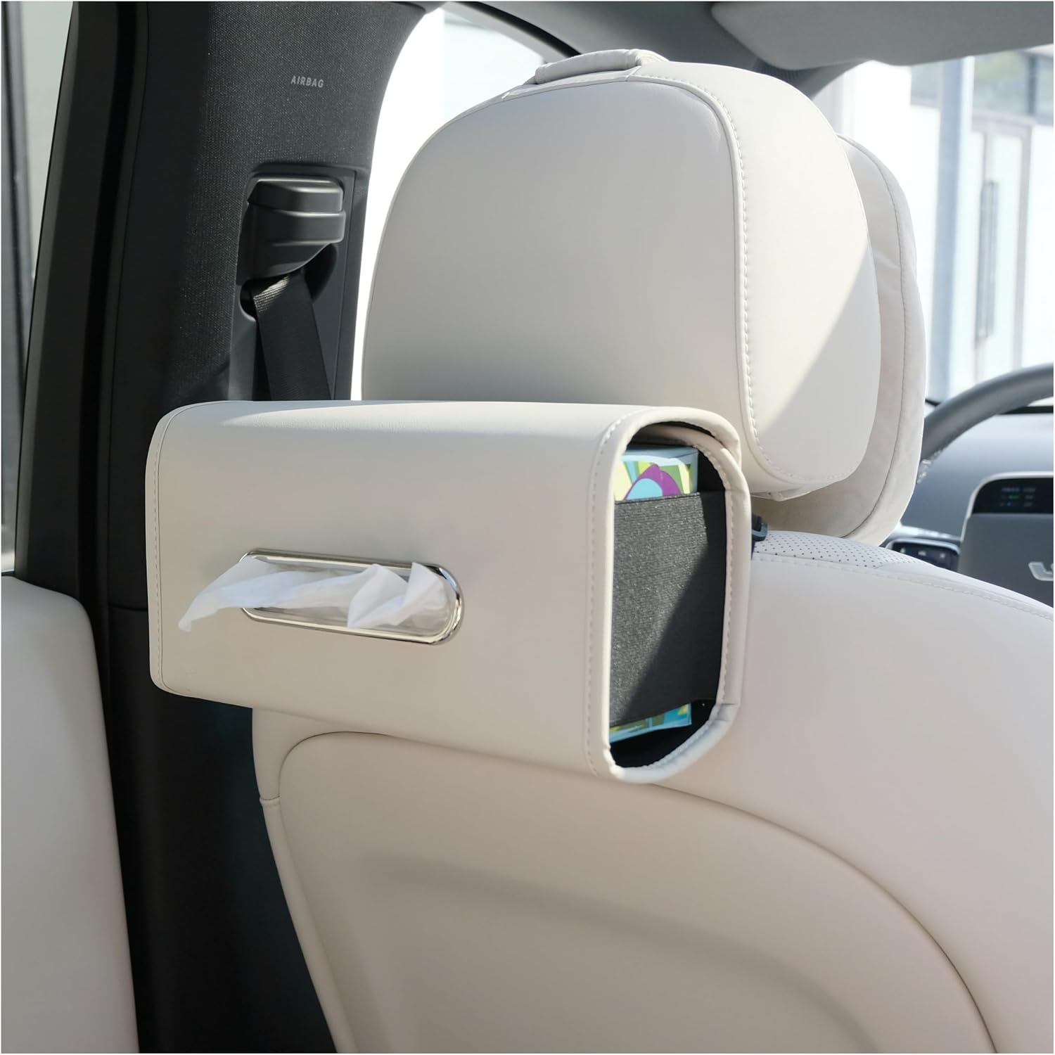 71RFUN4WVTL._AC_SL1500_.jpg Premium PU Leather Car Seat Back Tissue Holder - Image 1