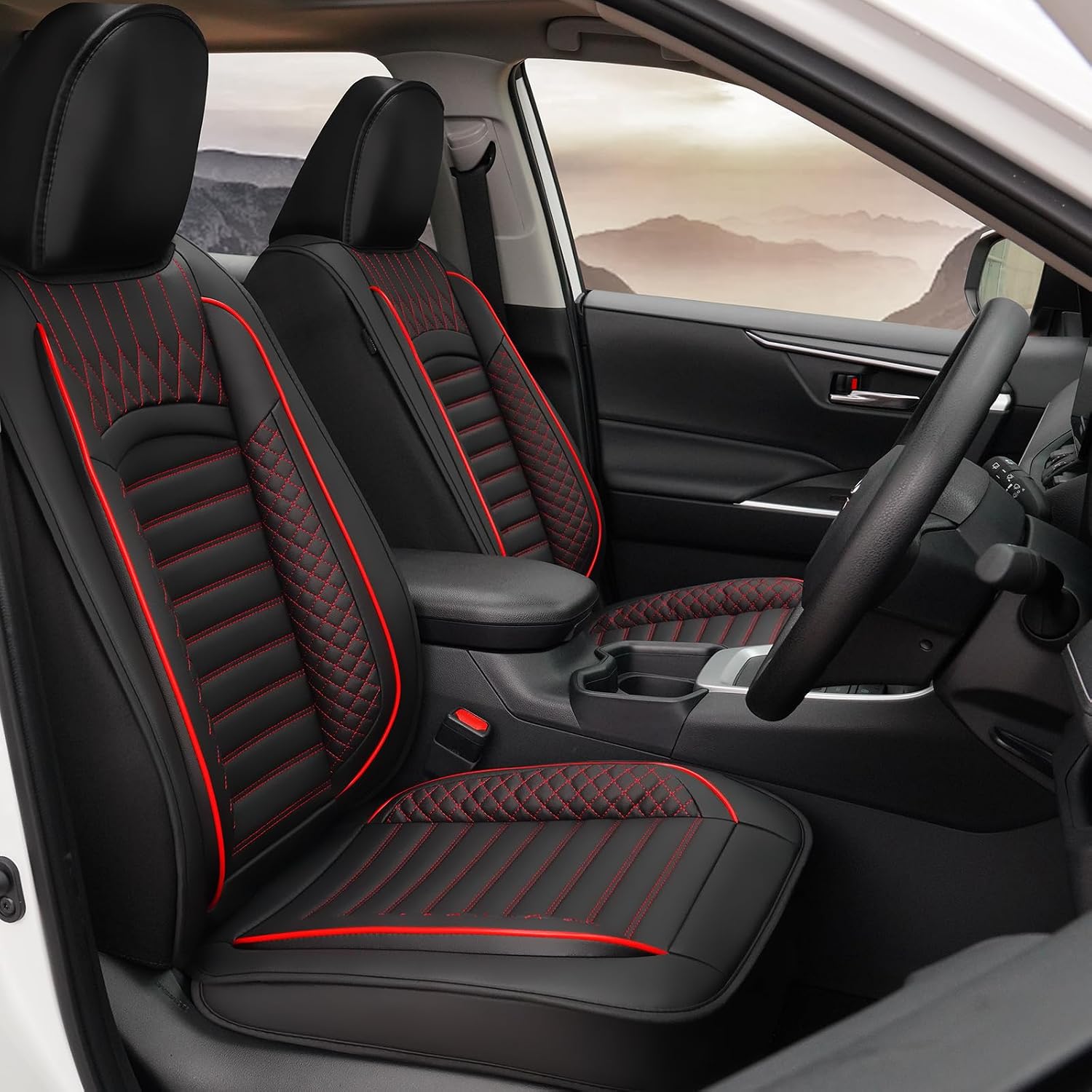71cPhINjtpL._AC_SL1500_.jpg Faux Leather Car Seat Covers, Two-Tone Style - Image 1