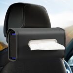 Large Car Tissue Holder, Clamshell Opening, Black