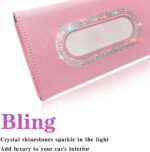 Diamond Car Visor Tissue Holder, PU Leather, Pink - Image 2